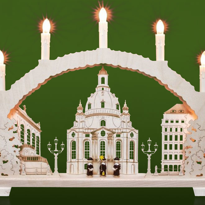 echt Erzgebirge Räuchermann mit Spieldose LED und beleuchtete Frauenkirche neu 