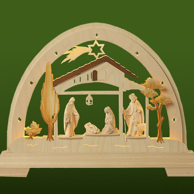 Grafik: Licherbogen mit Christi Geburt
