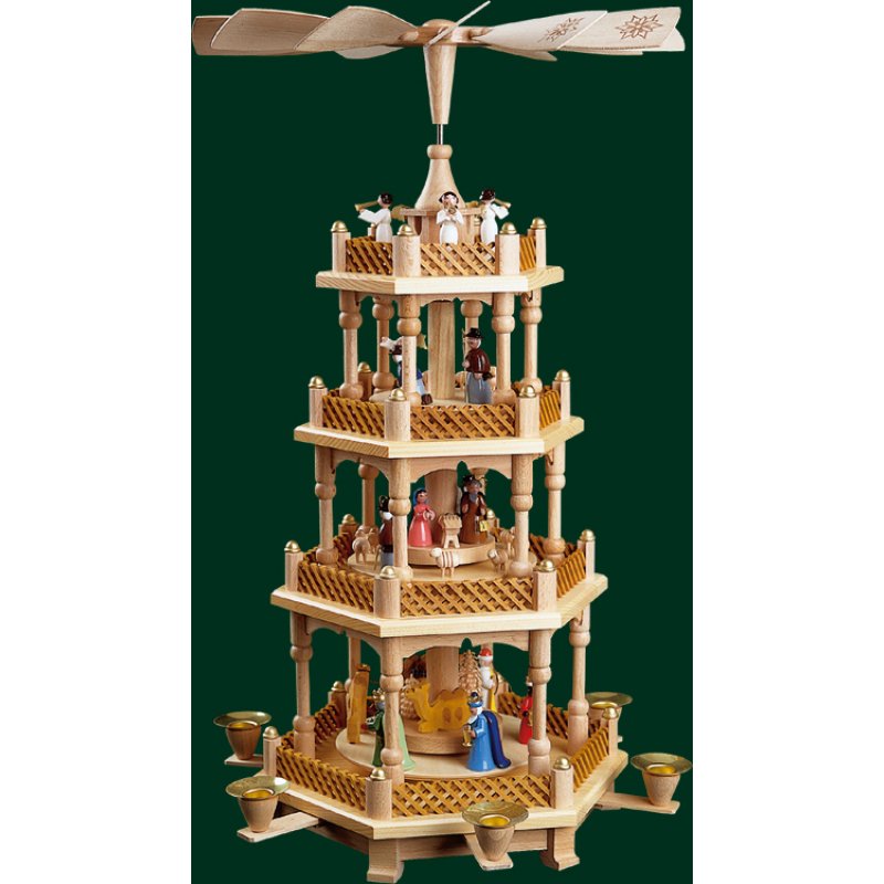 Piramide Di Natale Richard Glässer 3 Piani - Natività In Legno, 55 Cm, Per Lumini, Monti Metalliferi