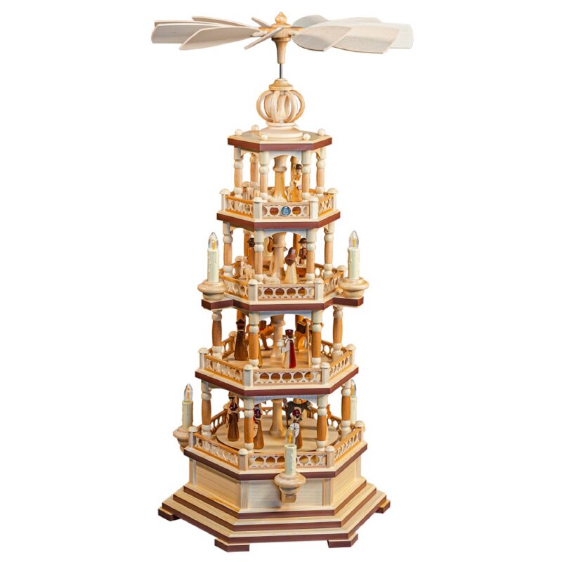 Müller Pyramide Heilige Geschichte 4stöckig, elektrisch Erzgebirgis