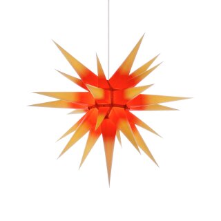 Herrnhuter Weihnachtsstern I7 gelb/roter Kern mit Beleuchtung