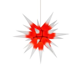 Herrnhuter Weihnachtsstern I6 weiß mit rotem Kern mit Beleuchtung