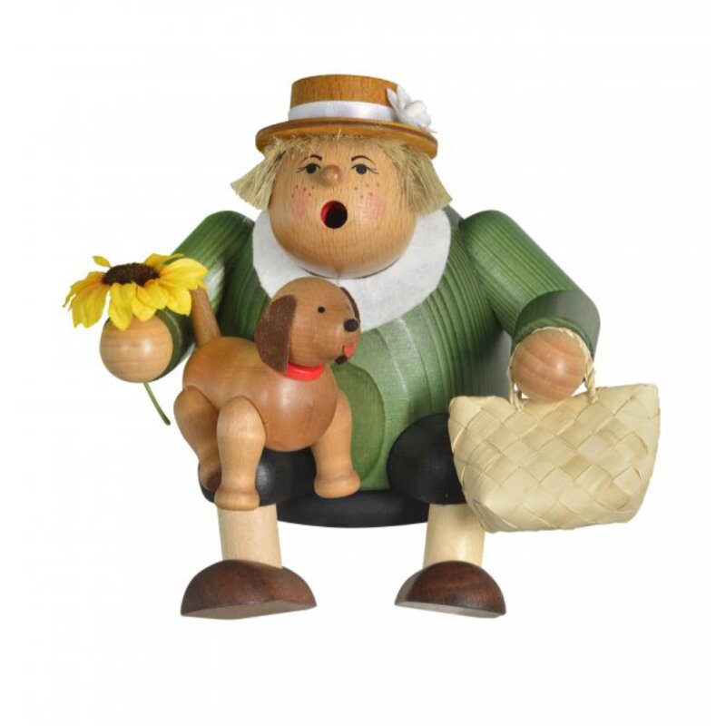 21645 Erzgebi KWO Räucherfigur Kantenhocker Hundefreund 16 cm Räuchermann Nr. 