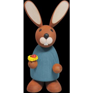 Richard Glässer Hase blau stehend mit Blume