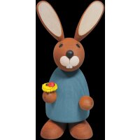 Richard Glässer Hase blau stehend mit Blume